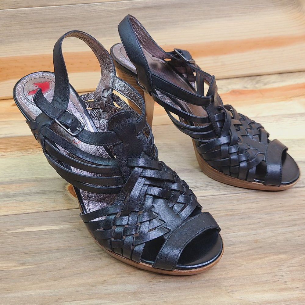 STAR LING Mayan Black  Woven Leather Heels
